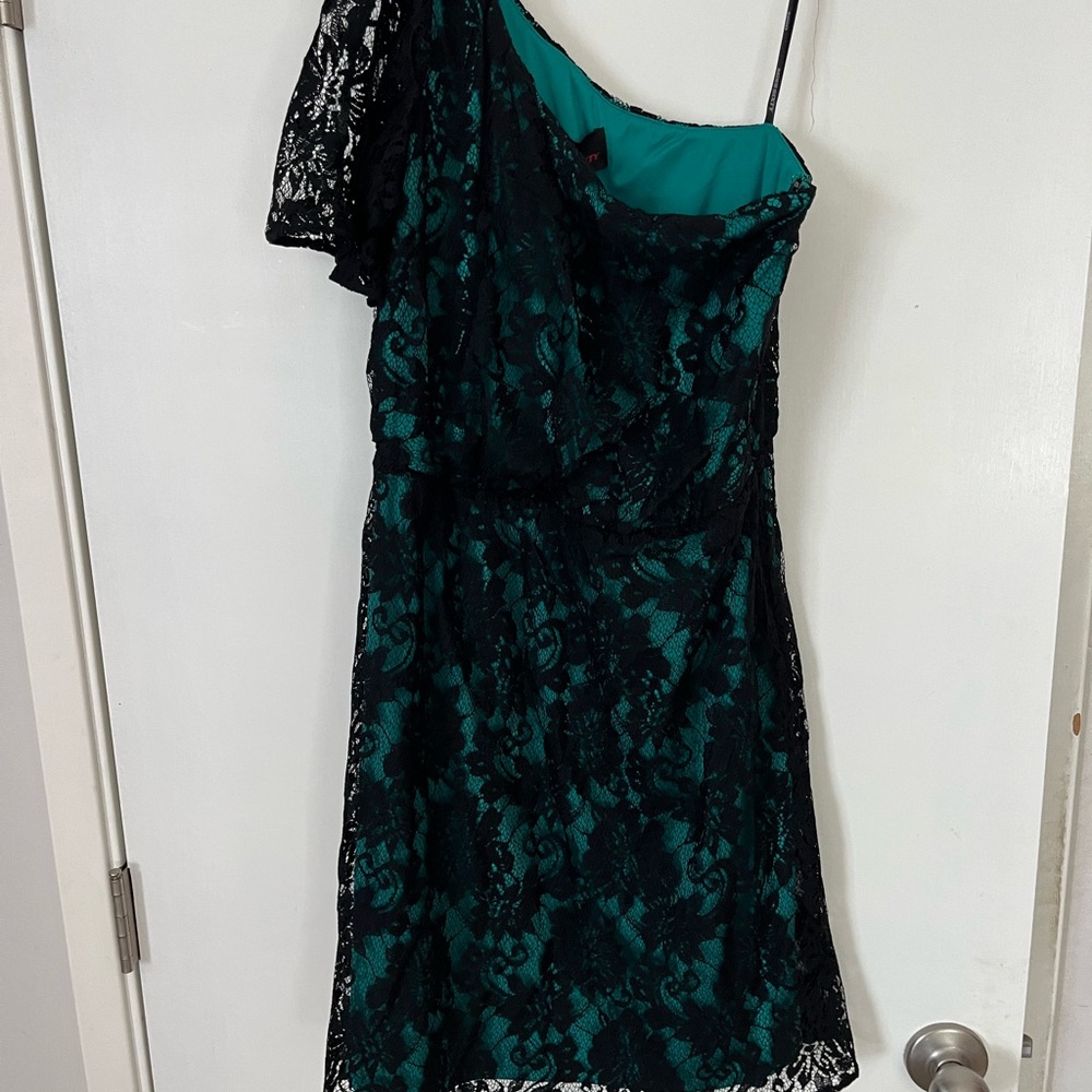 Miss Sixty Teal and Black One-Shoulder Dress